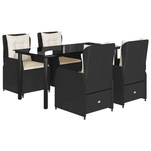 vidaXL 5 Piece Garden Dining Set with Cushions Black Poly Rattan