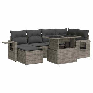 vidaXL 7 Piece Garden Sofa Set with Cushions Grey Poly Rattan