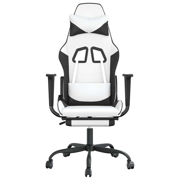 vidaXL Massage Gaming Chair with Footrest White&Black Faux Leather