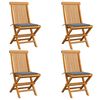 vidaXL Folding Chairs with Grey Cushions 4 pcs Solid Teak Wood