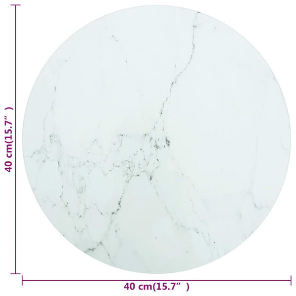 vidaXL Table Top White Ø40x0.8 cm Tempered Glass with Marble Design