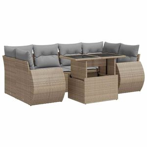 vidaXL 7 Piece Garden Sofa Set with Cushions Beige Poly Rattan