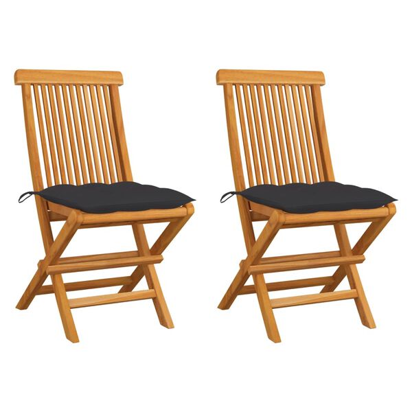 vidaXL Garden Chairs with Anthracite Cushions 2 pcs Solid Teak Wood