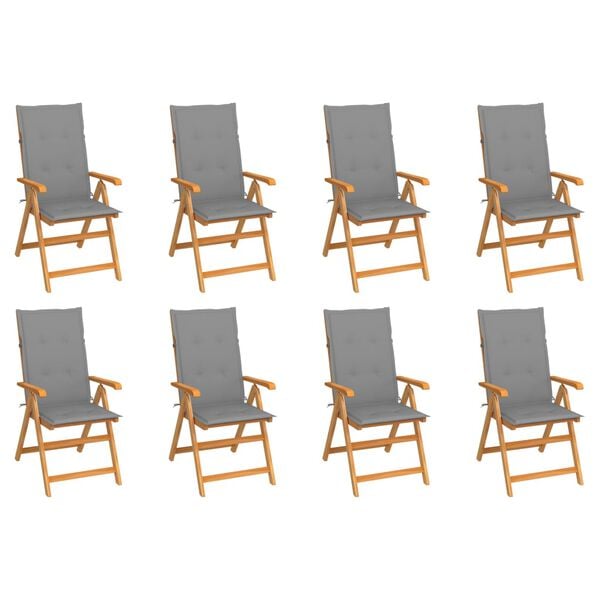vidaXL Reclining Garden Chairs with Cushions 8 pcs Solid Teak Wood