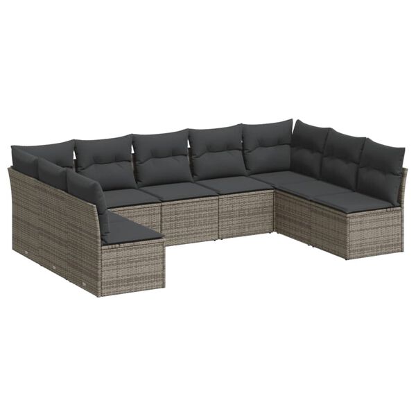 vidaXL 9 Piece Garden Sofa Set with Cushions Grey Poly Rattan
