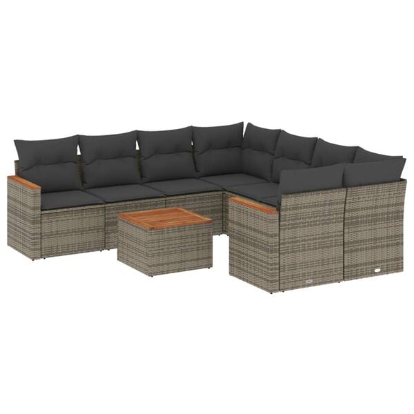 vidaXL 9 Piece Garden Sofa Set with Cushions Grey Poly Rattan