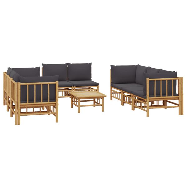 vidaXL 9 Piece Garden Lounge Set with Dark Grey Cushions Bamboo
