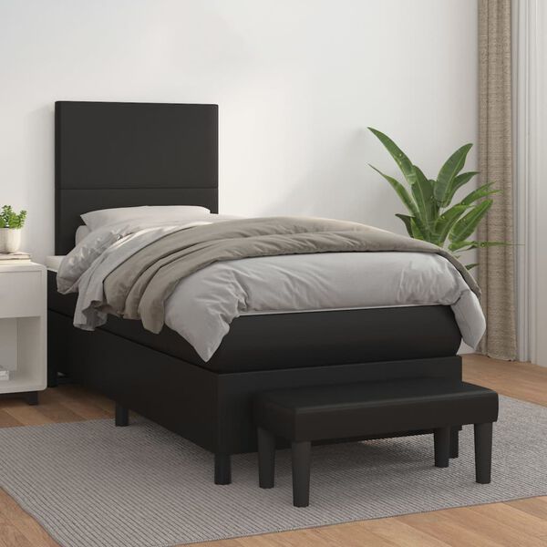 vidaXL Box Spring Bed with Mattress Black 106x203 cm King Single Size Faux Leather