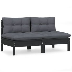 vidaXL 2-Seater Garden Sofa with Anthracite Cushions Solid Wood Pine