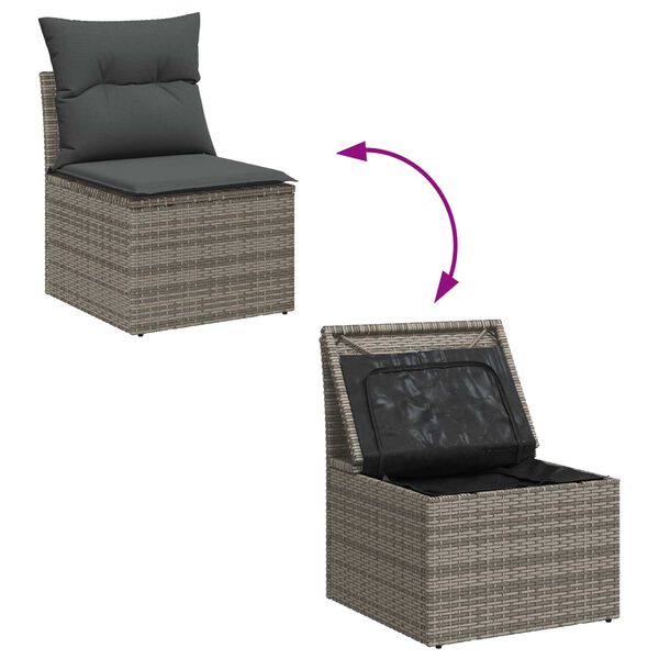 vidaXL Garden Sofa Set with Cushion 8 pcs Grey Poly Rattan