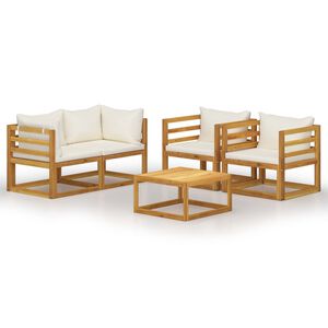 vidaXL 5 Piece Garden Lounge Set with Cushion Cream Solid Acacia Wood