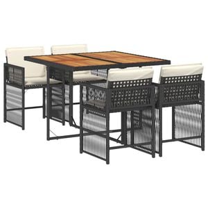 vidaXL 5 Piece Garden Dining Set with Cushions Black Poly Rattan