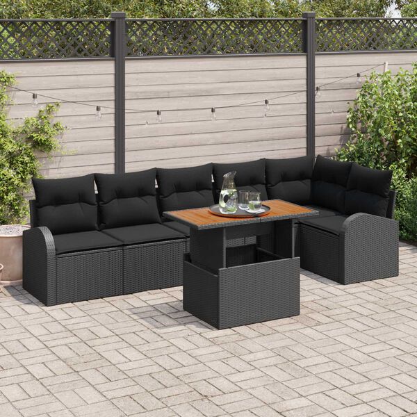 vidaXL Garden Sofa Set with Storage 7 pcs Black Poly rattan