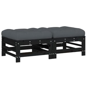 vidaXL Garden Footstools with Cushions 2pcs Black Solid Wood Pine