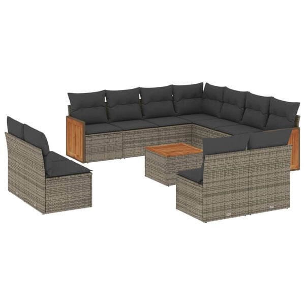 vidaXL 12 Piece Garden Sofa Set with Cushions Grey Poly Rattan
