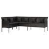 vidaXL L-shaped Garden Sofa with Cushions Black Poly Rattan