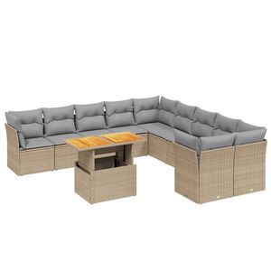 vidaXL 11 Piece Garden Sofa Set with Cushions Beige Poly Rattan