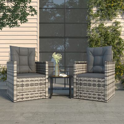 vidaXL 3 Piece Outdoor Lounge Set with Cushions Poly Rattan Grey