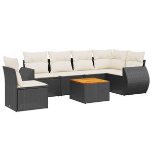vidaXL 7 Piece Garden Sofa Set with Cushions Black Poly Rattan