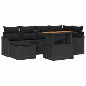 vidaXL Garden Sofa Set 7 pcs Black Poly rattan and powder-coated steel