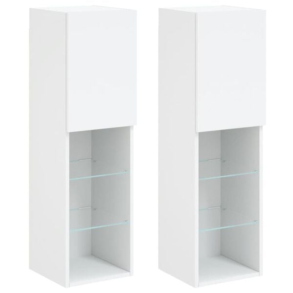 vidaXL TV Cabinets with LED Lights 2 pcs White 30.5x30x102 cm