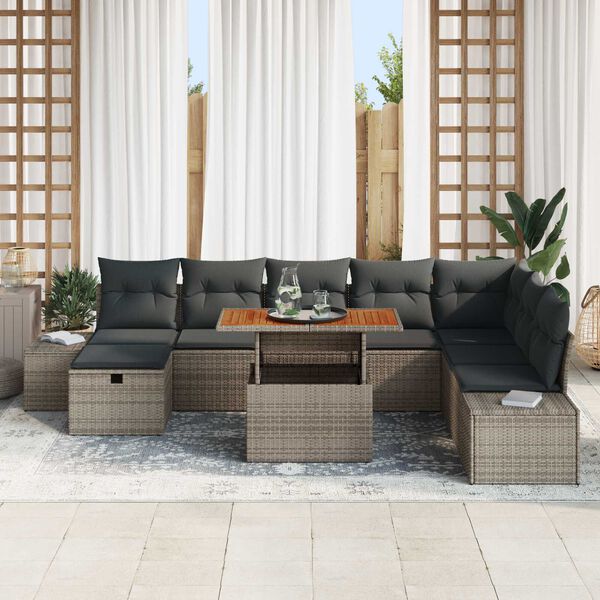 vidaXL Garden Sofa Set with Storage 9 pcs Grey Poly rattan