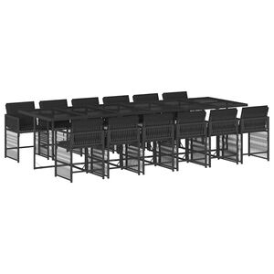vidaXL 13 Piece Garden Dining Set with Cushions Black Poly Rattan