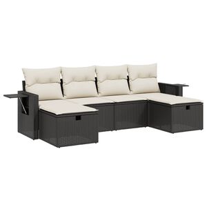 vidaXL 6 Piece Garden Sofa Set with Cushions Black Poly Rattan