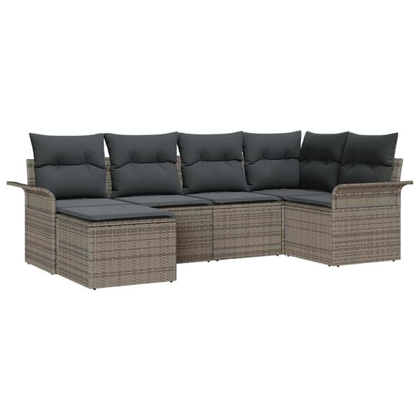 vidaXL Garden Sofa Set with Cushion 6 pcs Grey Poly Rattan