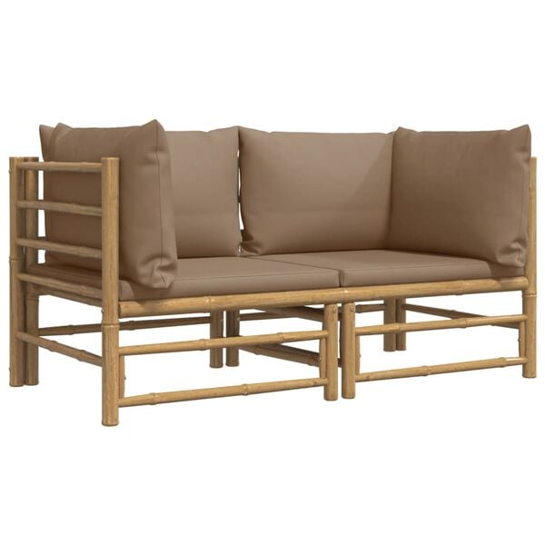 vidaXL Garden Corner Sofas with Taupe Cushions 2 pcs Bamboo
