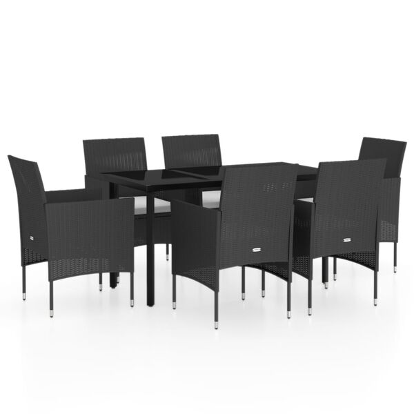vidaXL 7 Piece Garden Dining Set with Cushions Black