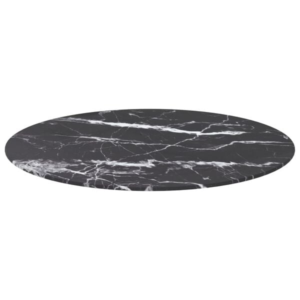 vidaXL Table Top Black ?70x0.8 cm Tempered Glass with Marble Design