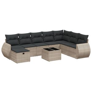 vidaXL 9 Piece Garden Sofa Set with Cushions Grey Poly Rattan