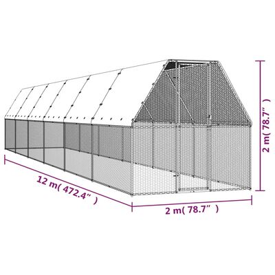 vidaXL Outdoor Chicken Cage 2x12x2 m Galvanised Steel