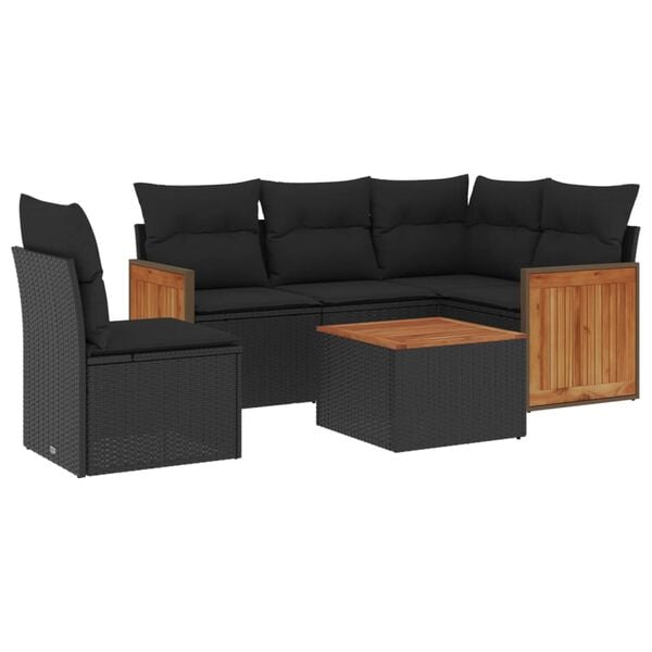 vidaXL 6 Piece Garden Sofa Set with Cushions Black Poly Rattan