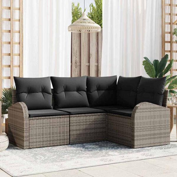 vidaXL Garden Sofa Set with Cushion 4 pcs Grey Poly Rattan