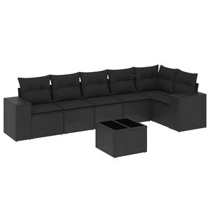 vidaXL 7 Piece Garden Sofa Set with Cushions Black Poly Rattan