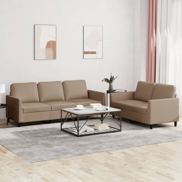 vidaXL 2 Piece Sofa Set with Cushions Cappuccino Faux Leather