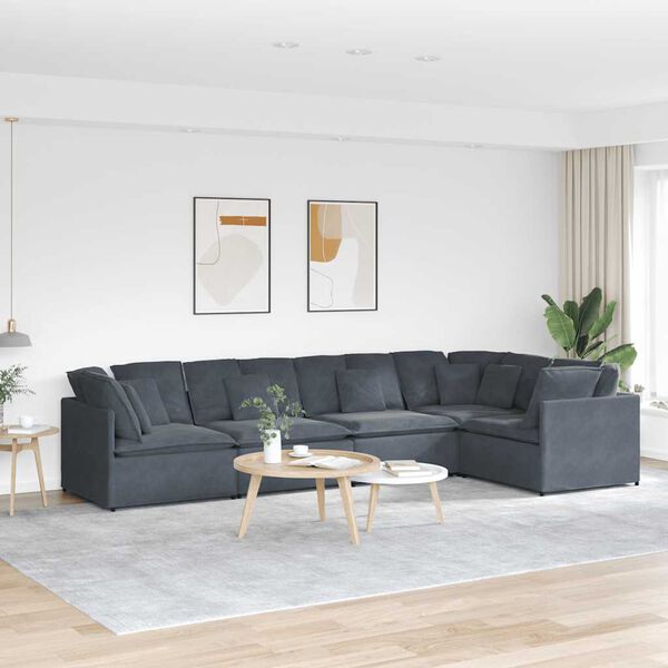 vidaXL Modular Sofa with Cushions Velvet Dark Grey