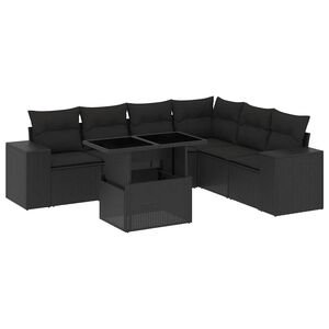 vidaXL 7 Piece Garden Sofa Set with Cushions Black Poly Rattan