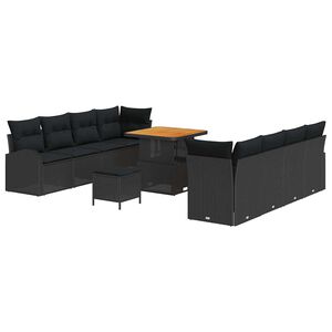 vidaXL Garden Sofa Set with Cushion 11 pcs Black Poly Rattan