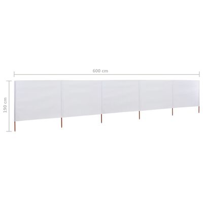 vidaXL 5-panel Wind Screen Fabric 600x160 cm Sand White