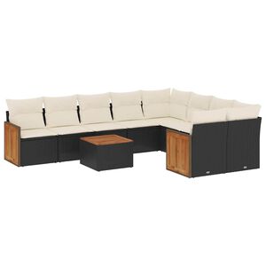 vidaXL 10 Piece Garden Sofa Set with Cushions Black Poly Rattan