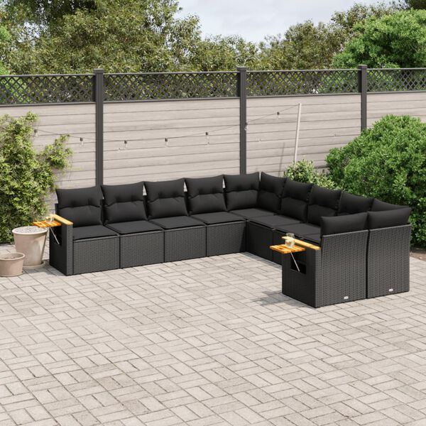 vidaXL 10 Piece Garden Sofa Set with Cushions Black Poly Rattan