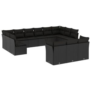 vidaXL 13 Piece Garden Sofa Set with Cushions Black Poly Rattan