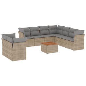 vidaXL 10 Piece Garden Sofa Set with Cushions Beige Poly Rattan