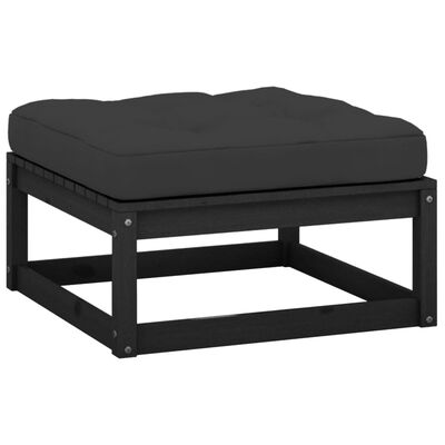 vidaXL Garden Footstool with Cushion Black Solid Pinewood