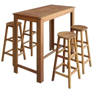 vidaXL Bar Table And Stool | Brown | Solid acacia wood | Medium | Footrest