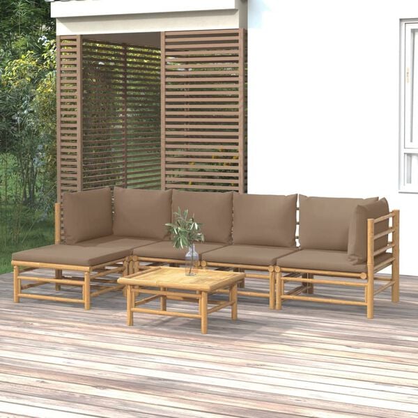 vidaXL 6 Piece Garden Lounge Set with Taupe Cushions Bamboo