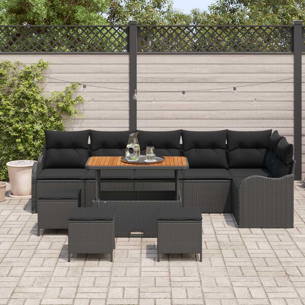 vidaXL Garden Sofa Set Height-Adjustable 10 pcs Black Poly Rattan
